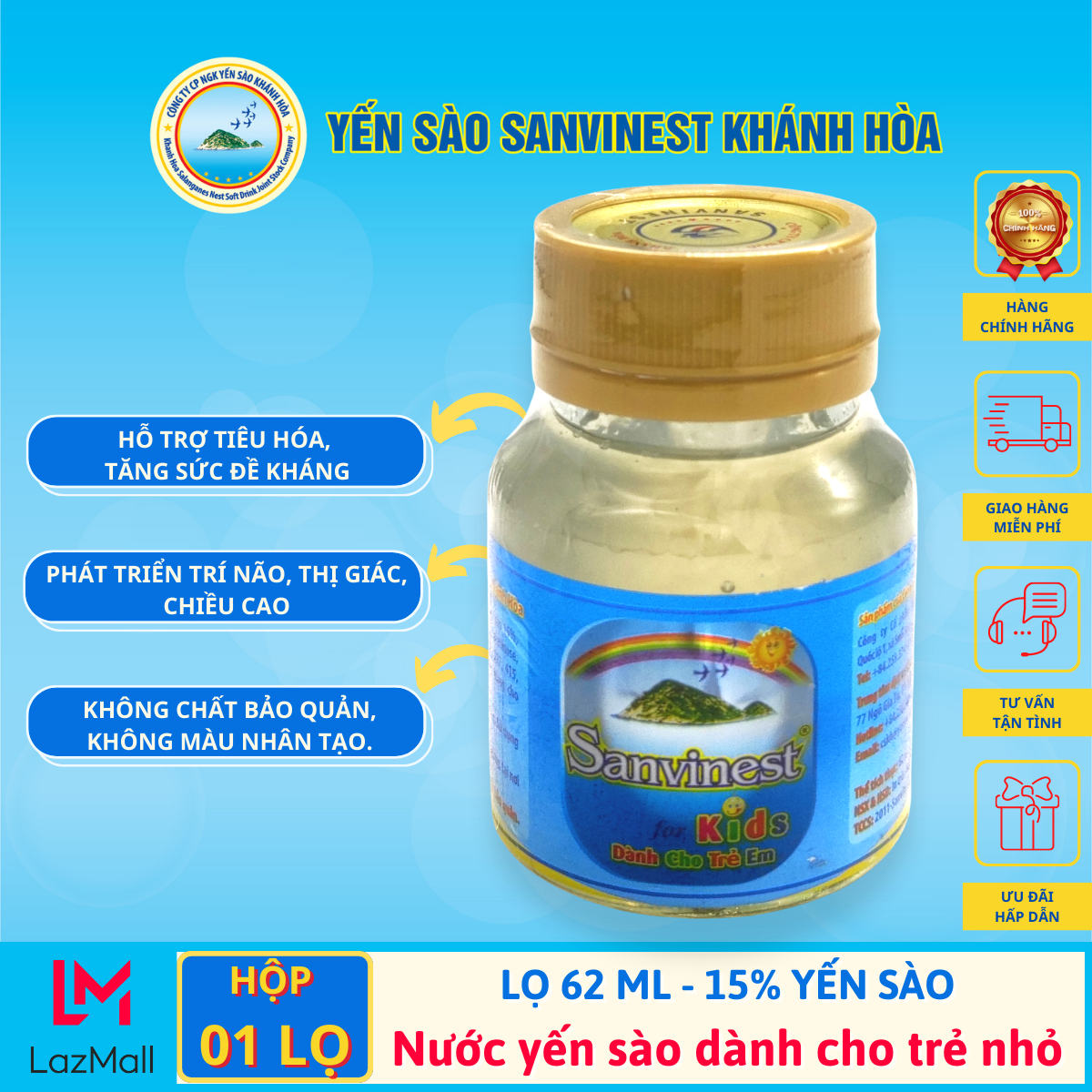 Combo 10-15 lọ nước yến sào sanvinest khánh hòa trẻ em lọ 62ml yến sào 15%.