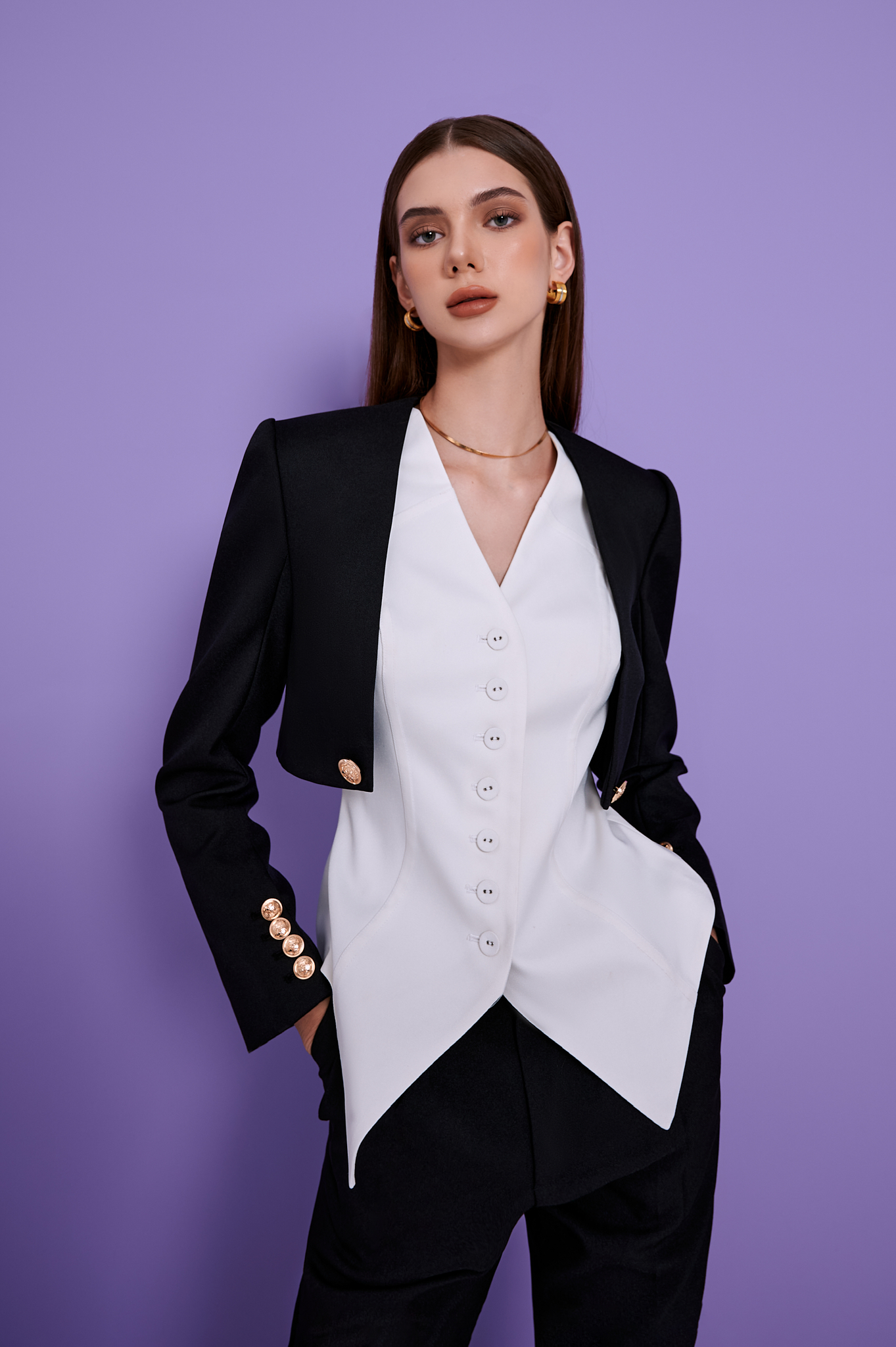 Áo blazer croptop phá cách - esther studios henry blazer - black