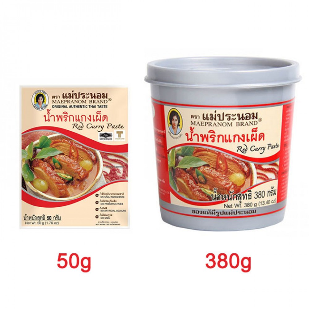 Gia vị cà ri đỏ Thái Lan nhãn hiệu Mae Pranom gói 50g và hộp 380g - Nhập khẩu Thái Lan
