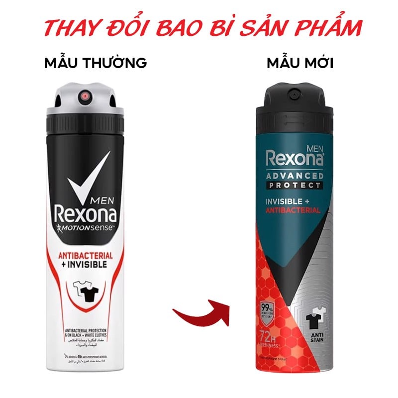 Xịt khử mùi Rexona Men Invisible & Antibacterial 48h khô thoáng kháng khuẩn 135ml
