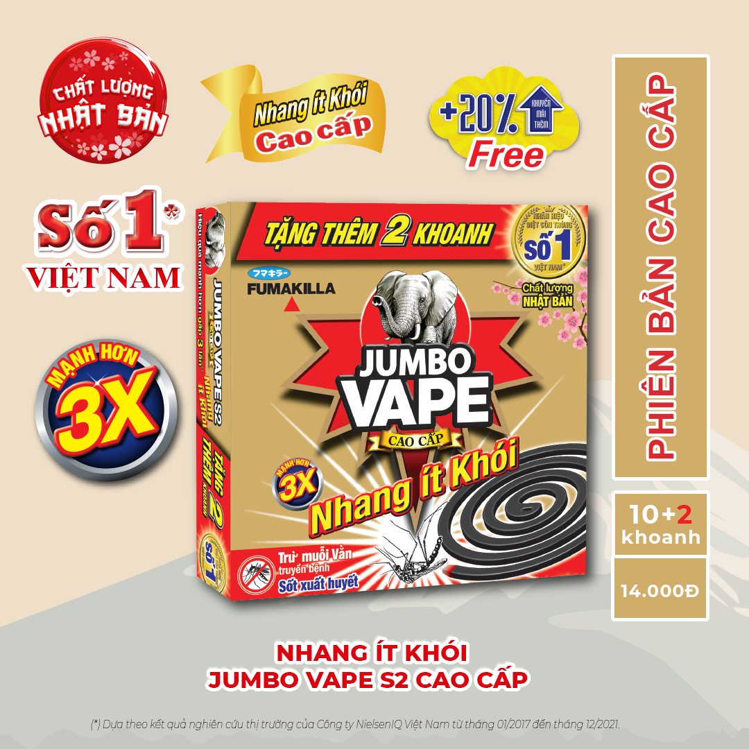 Nhang trừ muỗi cao cấp ít khói JUMBO VAPE S2 10 Khoanh + 2KM