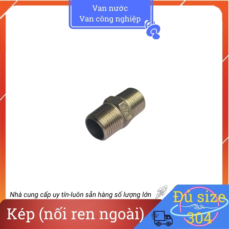 Kép inox 304 phi 17 nối thẳng lục giác ren ngoài hai đầu chất liệu bằng thép không gỉ