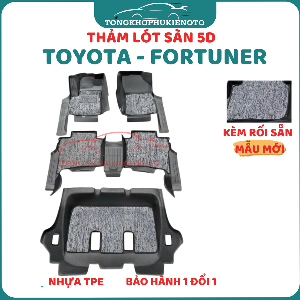 5D Tpe Plastic Floor Mats with Full Edges Come with Pre-Installed Troubleshooting for Toyota Fortuner 2017-2025, Easy to Clean and Install - Hh