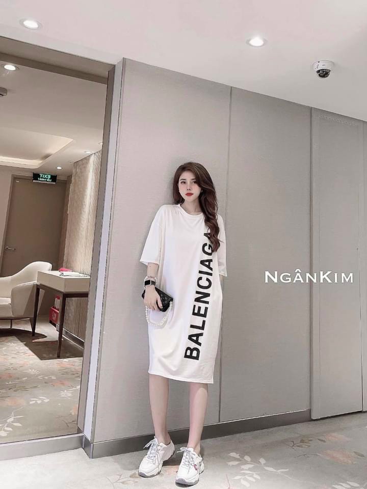 Váy suông nữ in chữ bb 2 màu xinh dễ thương