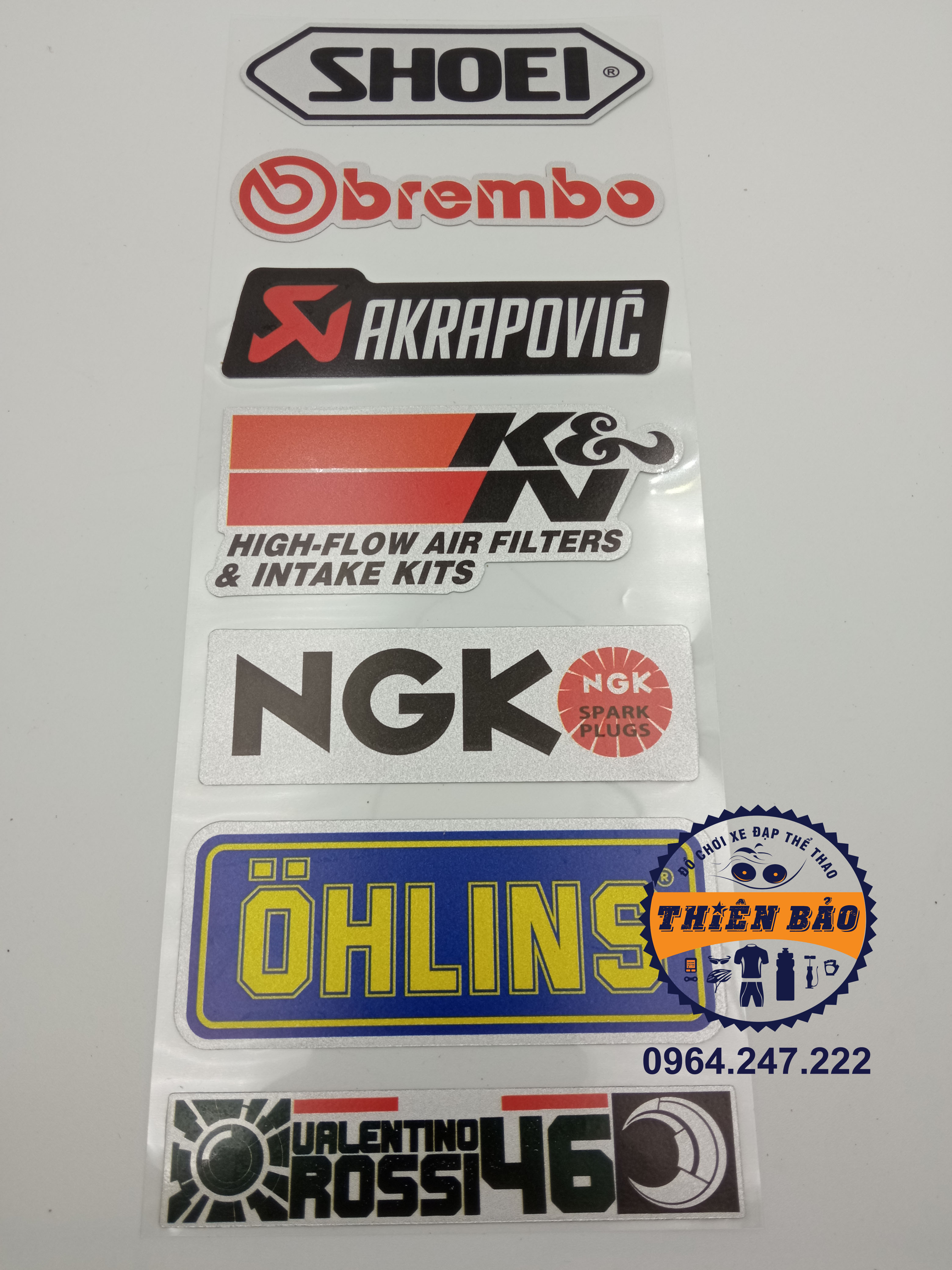 Combo 6 Logo dán xe, Decal dán xe Sticker Tem dán nhiều loại Shoei Obrembo #70