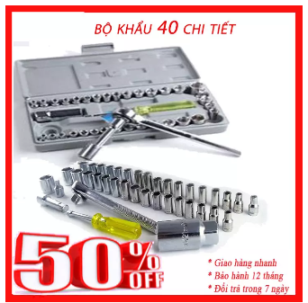 Bộ khẩu sửa xe máy, dụng cụ sửa chữa đa năng, bộ khẩu mở siết ốc và bugi 40 chi tiết khẩu vặn ốc - bộ khẩu mở siết ốc chất lượng bộ cờ lê mở siết ốc 40 chi tiết đa năng clever mart, bộ mở bu lông ốc vít
