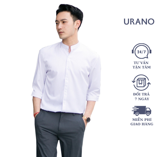 Áo sơ mi nam cổ tàu dài tay URANO chất liệu cotton lụa mềm mát co giãn 4 chiều thấm hút mồ hôi (SMT)