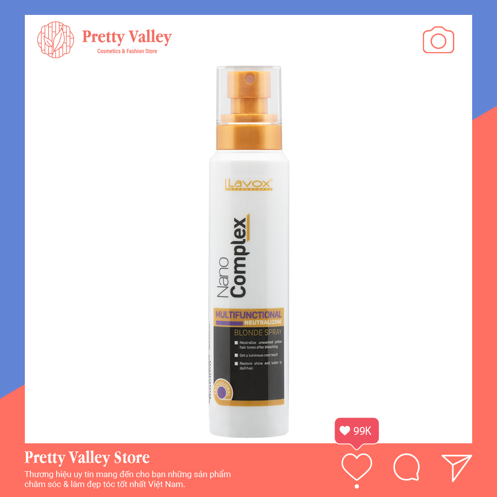 Dầu gội khử vàng đa năng dạng xịt Lavox Nano Complex 180ml khử ánh vàng cho tóc tẩy trắng bạch kim - Pretty Valley Store