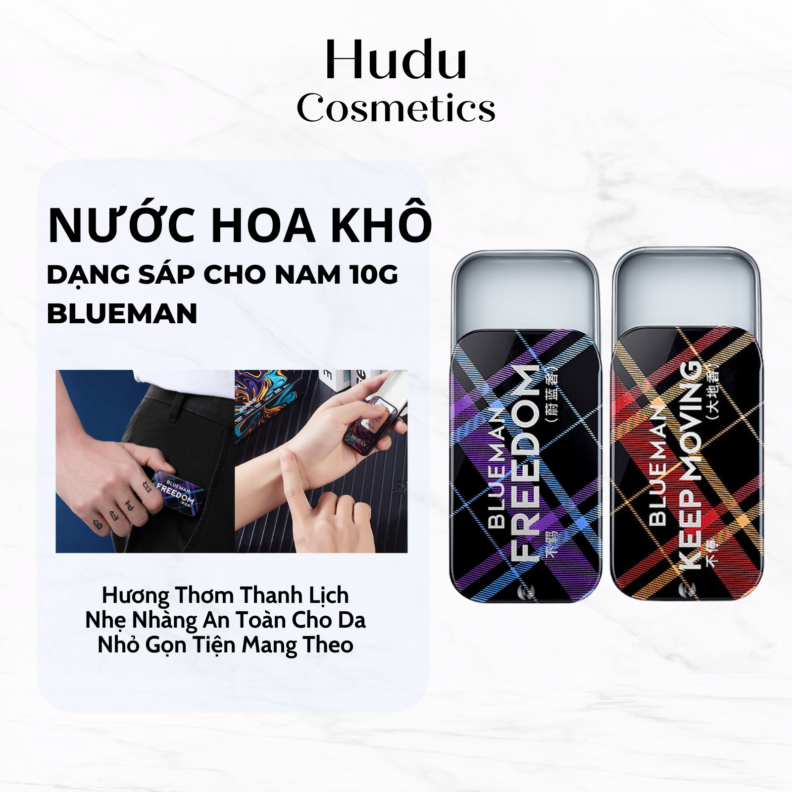 Nước Hoa Khô Dạng Sáp Cho Nam Blueman - Nước Hoa Nam Lưu Hương Lâu 10g - Hudu Cosmetics