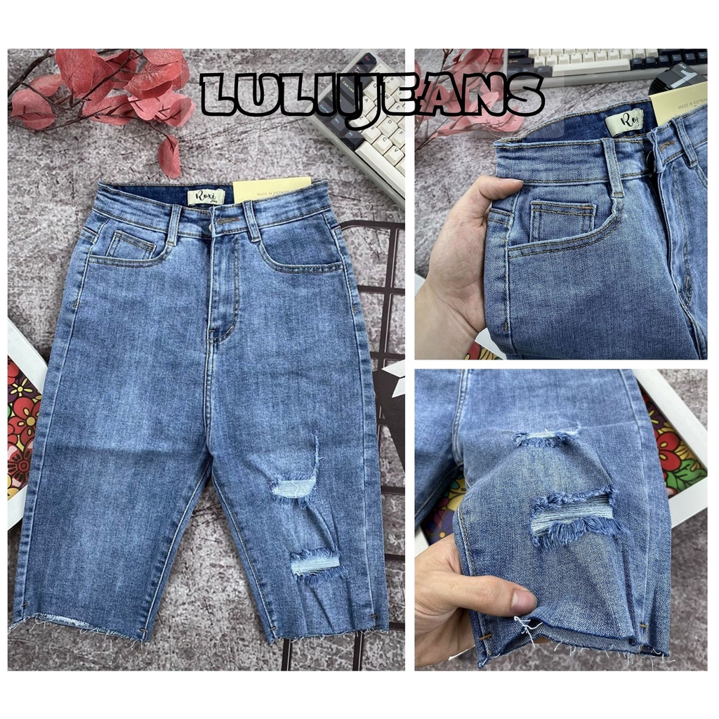 Quần jean nữ ngố dài lưng cao, skinny co dãn rách nhẹ kiểu ôm tôn dáng
