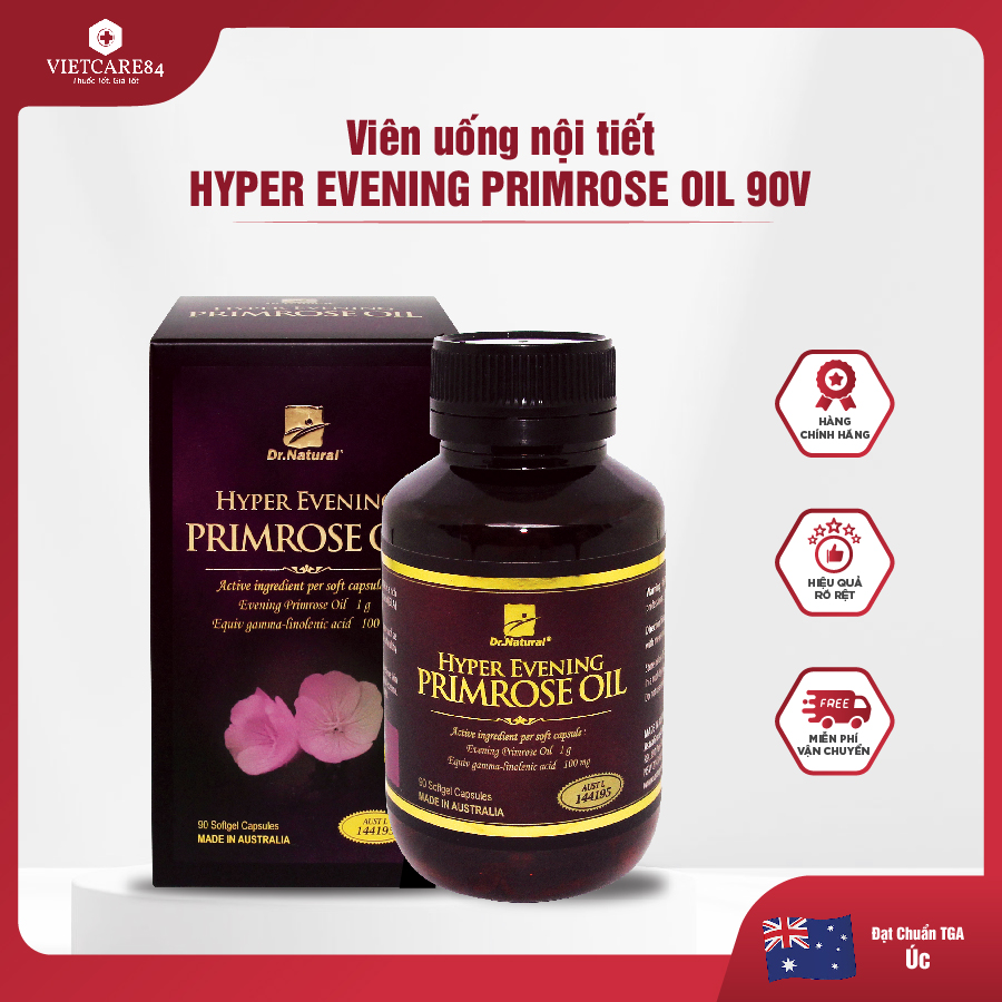 Viên uống bổ sung nội tiết tố nữ Úc HYPER EVENING PRIMROSE OIL (90V) chiết xuất tinh dầu hoa anh thảo giúp giảm triệu chứng tiền mãn kinh, mãn kinh