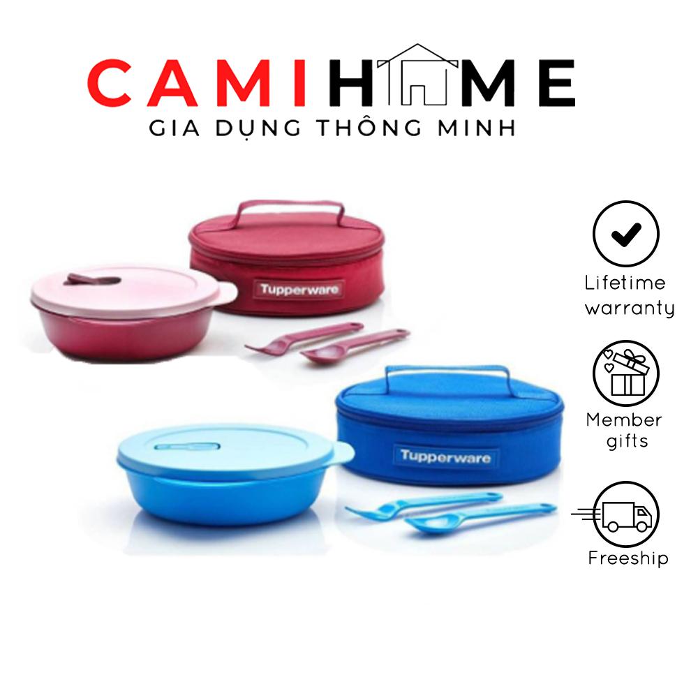 Hộp Cơm Văn Phòng Crystalwave Lunch Set Tupperware, Dùng Trong Lò Vi Sóng, Kèm Muỗng, Túi Đựng