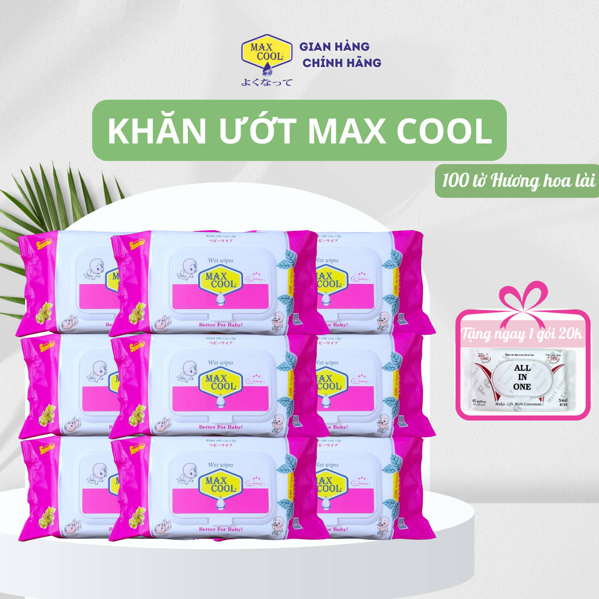 Combo 9 gói khăn ướt Max Cool 100 tờ, hương lài