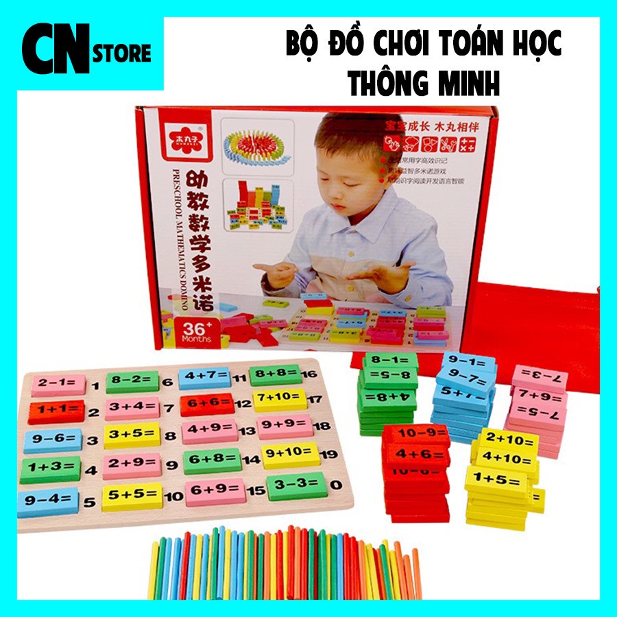 100 quân domino toán học bằng gỗ hỗ trợ cho bé học tập