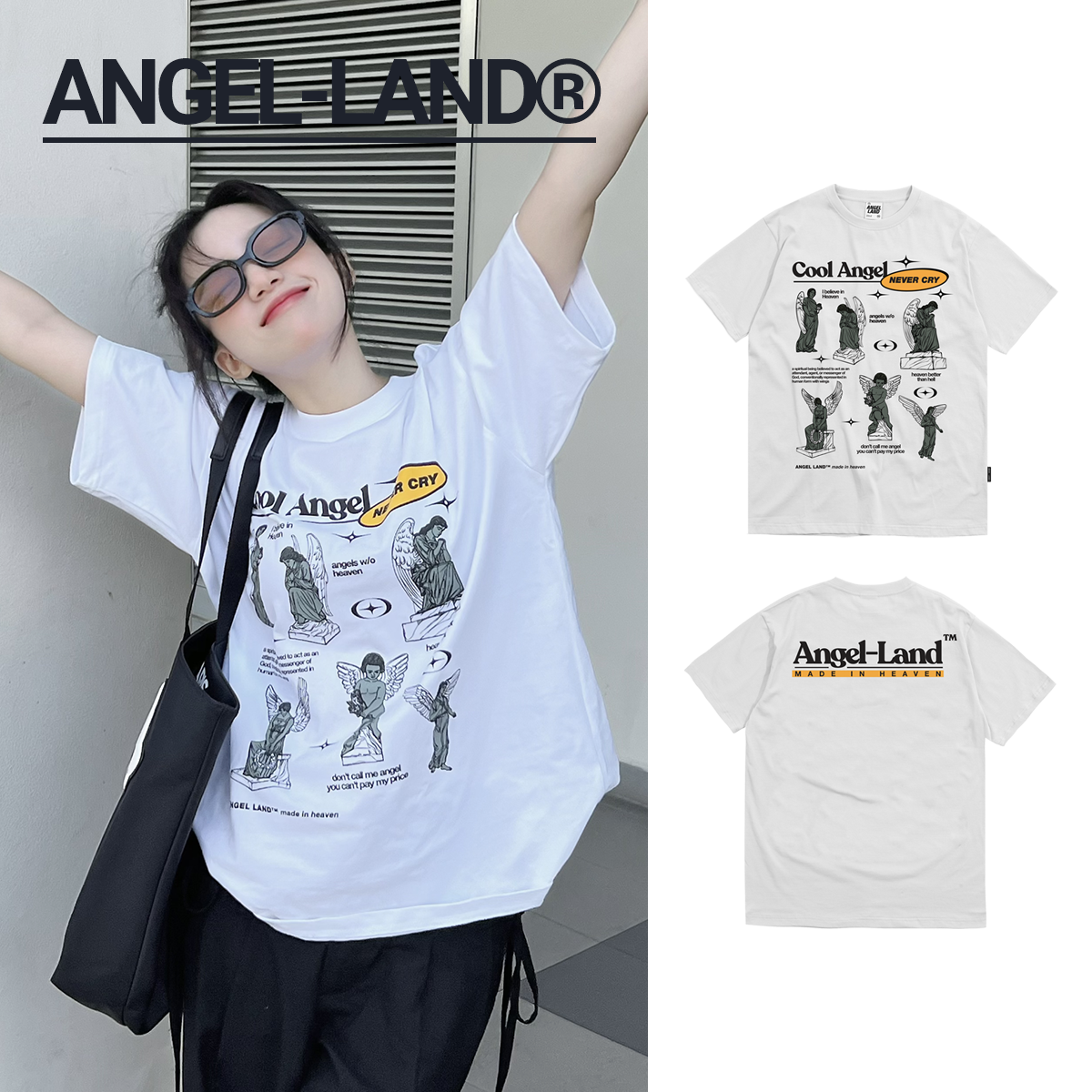 Áo thun angel-land cool angel màu trắng sữa chính hãng