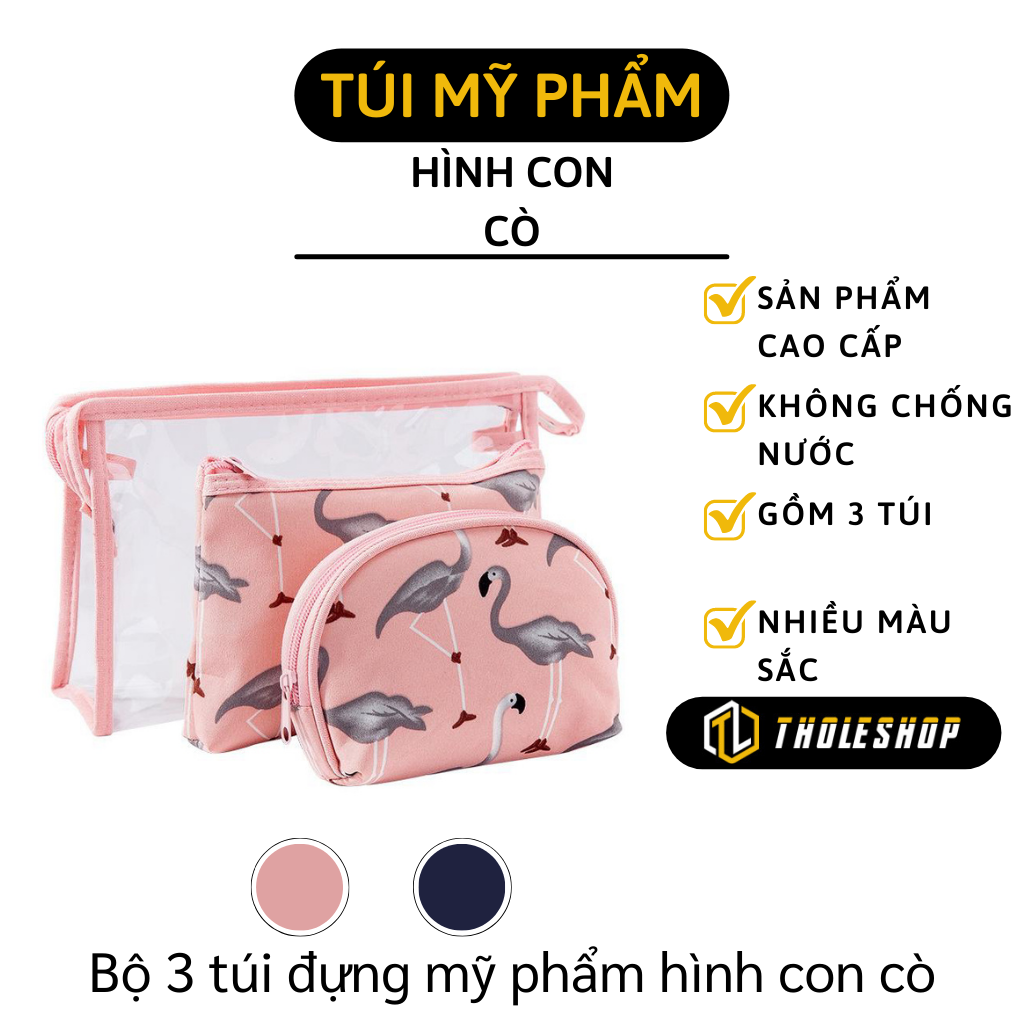 Túi đựng mỹ phẩm - Bộ 3 túi đựng mỹ phẩm du lịch hình con cò - Combo 3 túi đựng mỹ phẩm đi chơi, du lịch tiện dụng