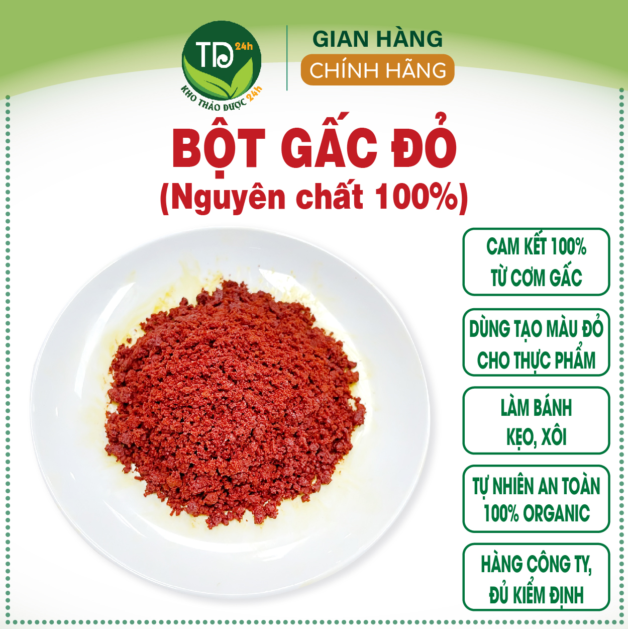 [50 gr] Bột gấc đỏ 100% nguyên chất, tạo màu, mùi vị tự nhiên, nấu xôi, bánh, thạch, mứt, hàng công ty, đầy đủ kiểm định I Kho Thảo Dược 24h
