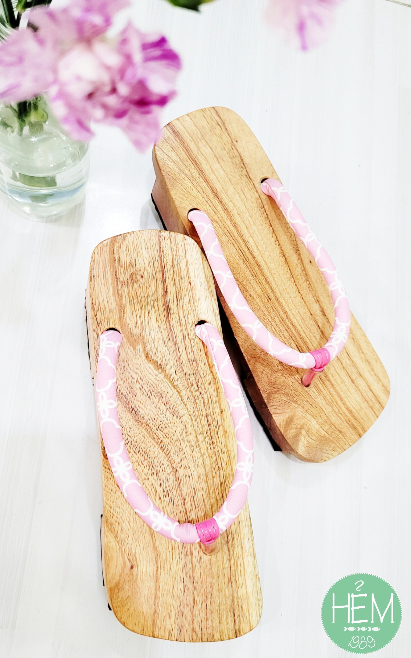 Guốc gỗ Nhật/Geta quai hồng dịu dàng