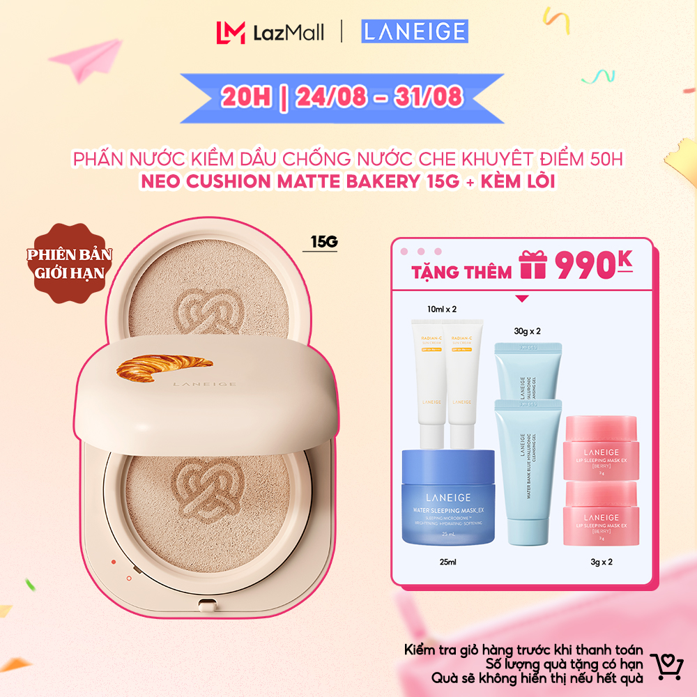 Laneige phấn nước kiềm dầu chống nước che khuyêt điểm 50h neo cushion matte bakery 15g + kèm lõi