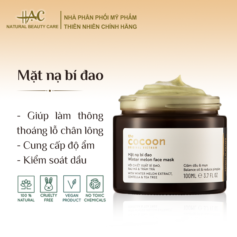 [ Chính hãng + Quà tặng ] Mặt nạ Bí Đao 100ml giúp giảm dầu và mụn, cấp ẩm cho da, làm thoáng lỗ chân lông - Cocoon