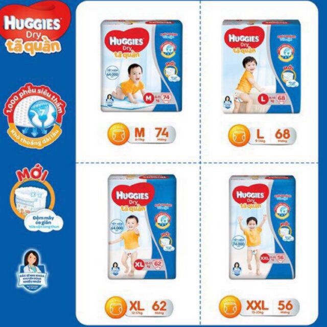 Bỉm huggies quần/dán đủ size m74/l68/xl62/xxl56