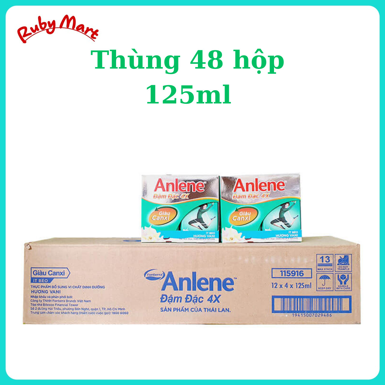 Date 11.2023 Thùng 48 hộp sữa Anlene pha sẵn đậm đặc 4X vị Vani x 125ml