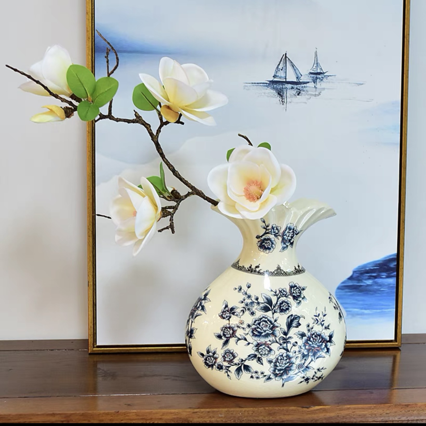 Bình hoa Tân cổ điển họa tiết mùa xuân, Bình hoa cổ điển châu Âu, Lọ hoa Tân cổ điển men rạn cao cấp