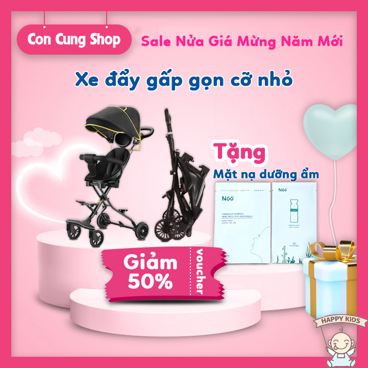 Xe đẩy v8 gấp gọn cỡ nhỏ có mái che nắng mưa cho bé,đẩy 2 chiều, hàng cao cấp an toàn