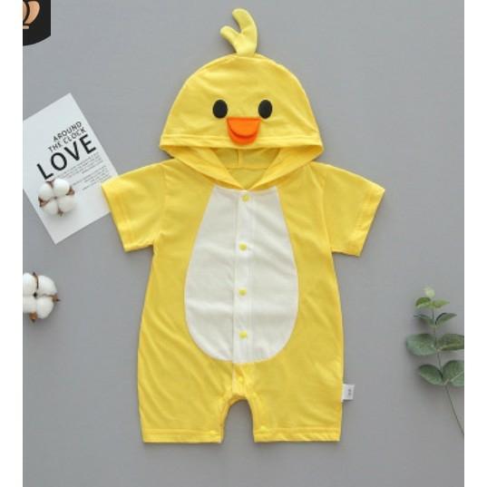 [HCM]Bộ áo liền quần có mũ  hình thú (vịt con) cho bé trai và gái 6-24 tháng