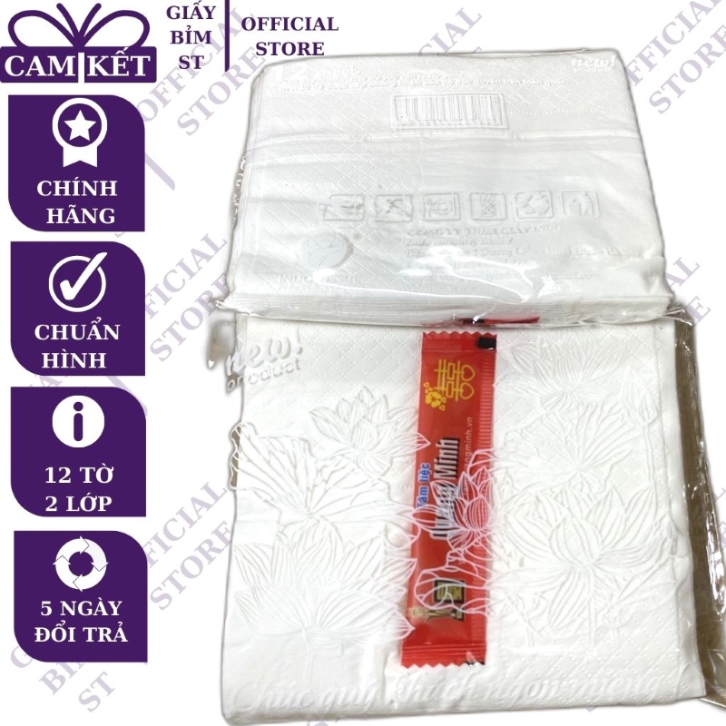 Thùng 100 gói giấy ăn đám cưới, tiệc chữ hỉ 12 tờ/gói x 2 lớp có tăm