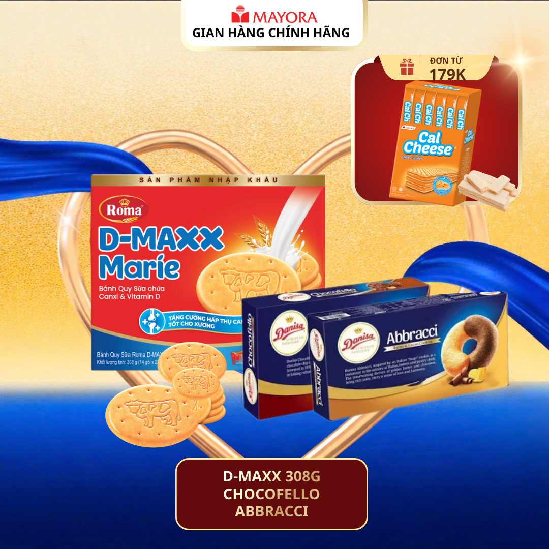 COMBO 3 LOẠI BÁNH QUY: DANISA ABBRACCI 168G + CHOCOFELLO 150G + D-MAXX MARIE 308G