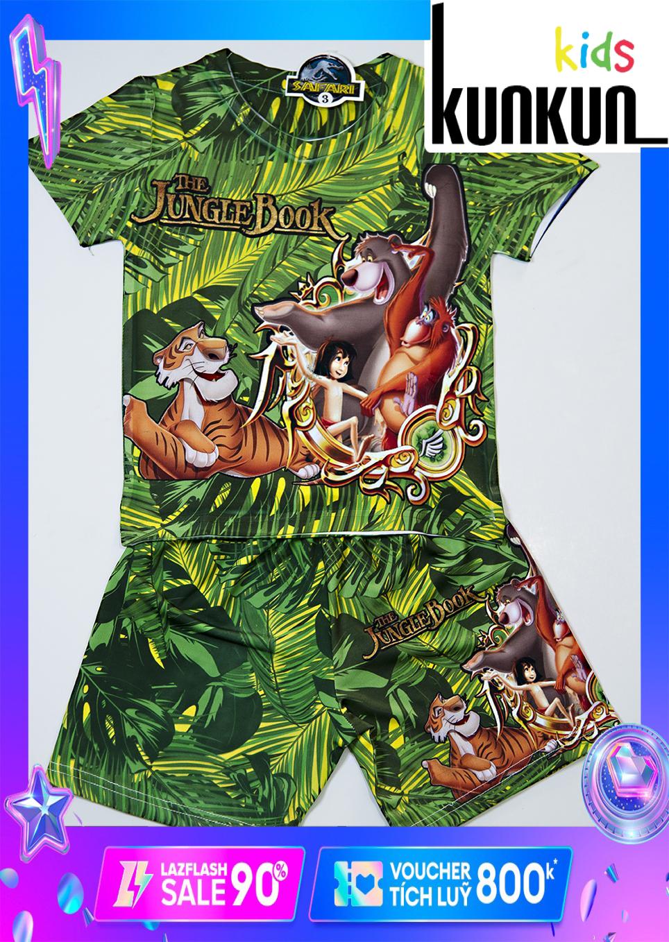 Quần áo bé trai Thun lạnh size đại cho bé từ 10kg-60kg In 3D Hình Cậu bé rừng xanh Kunkun TP042