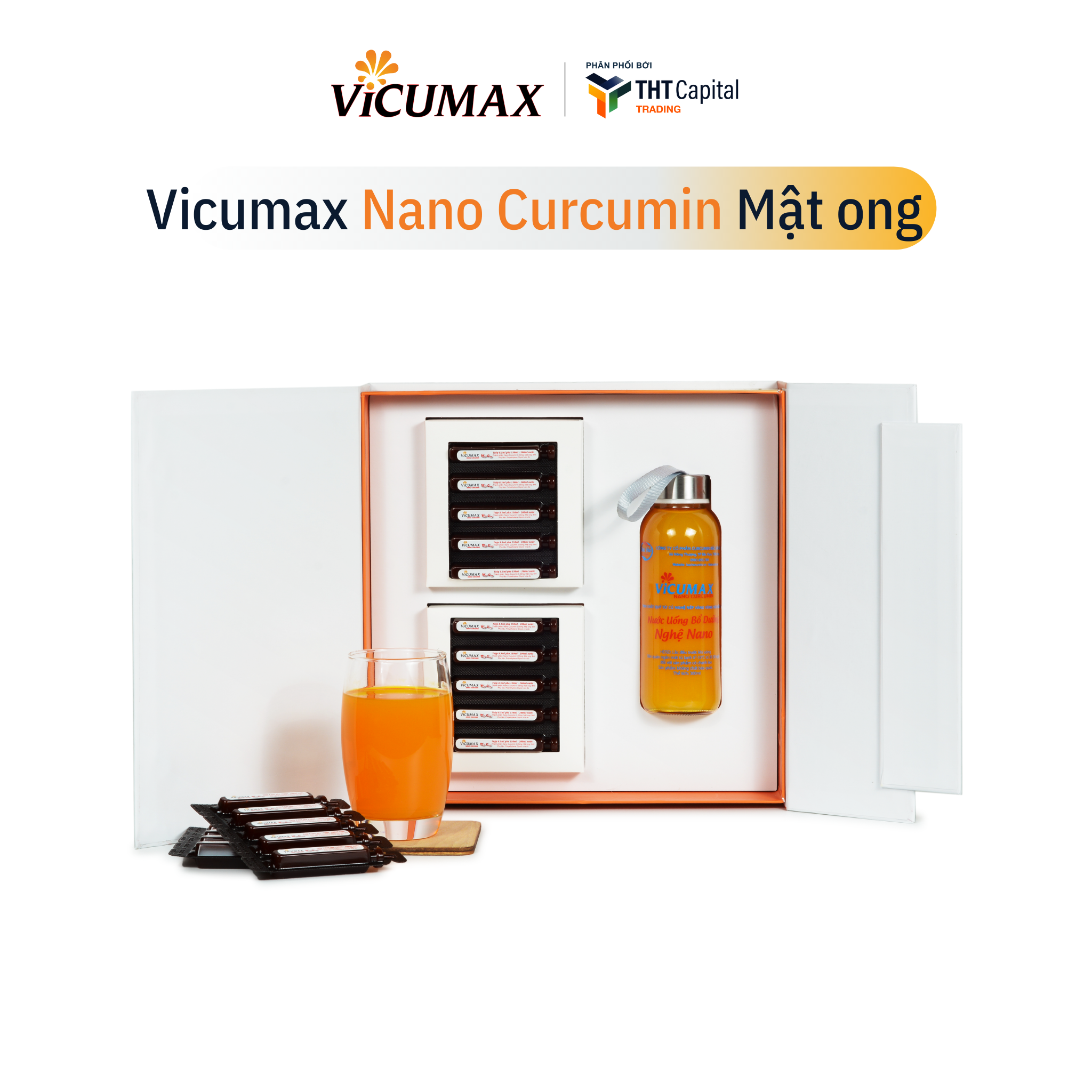 Vicumax Mật ong Nano Curcumin dạng lỏng (5 tuýp) 42,5ml - Tăng cường sức khỏe mau lành vết thương - Hỗ trợ giảm triệu chứng viêm loét dạ dày đại tràng - Vicumax