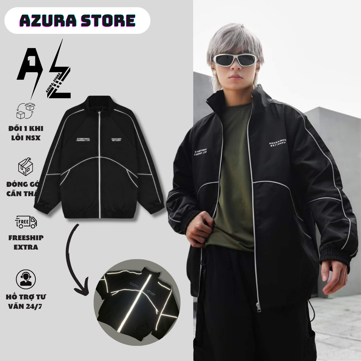 Áo Khoác DÙ VIỀN PHẢN QUANG NOWSAIGON Form rộng Unisex chất vải 3 lớp dày dặn - AZURA Store