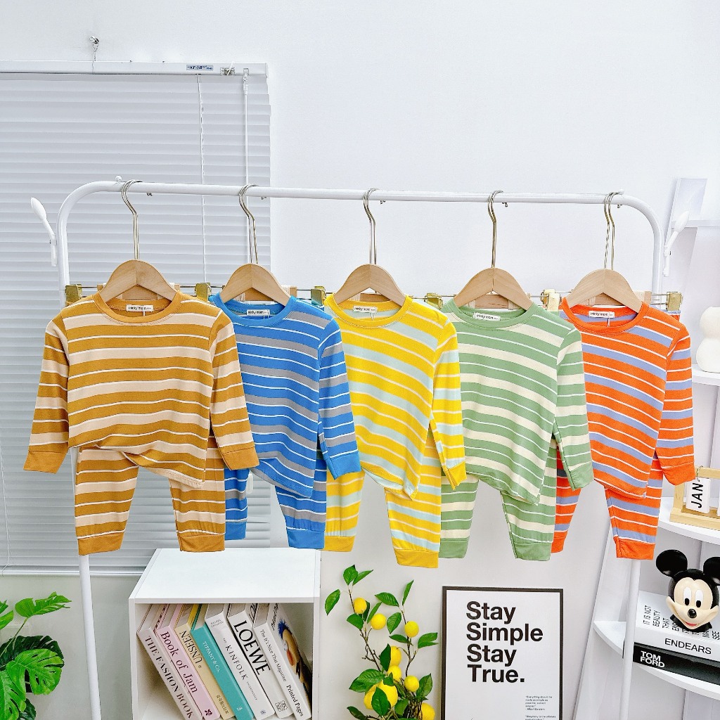 Bộ quần áo dài tay thun lạnh vải sọc dệt minky mon mêm mịn cho bé 10-26kg