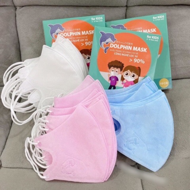 [HCM]1 hộp Khẩu trang kháng khuẩn 3D DOLPHIN MASK cho bé từ 7 tháng - 5 tuổi (Hộp 10 cái)