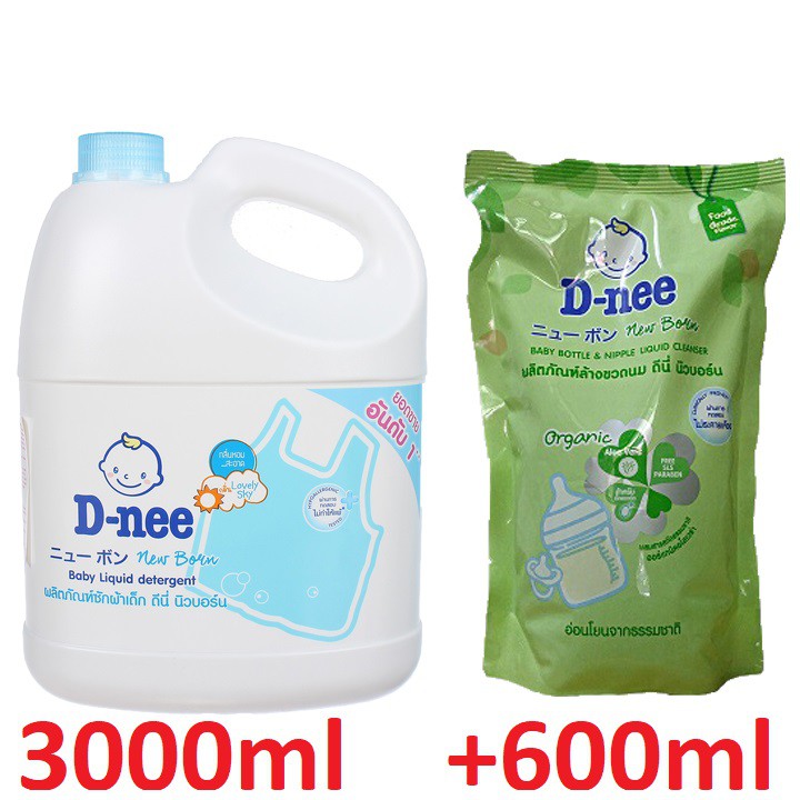 [COMBO] Nước Giặt Dnee Thái Lan Team Đại Thịnh 3000ml Và 1 Túi Rữa Bình Sữa 600ml