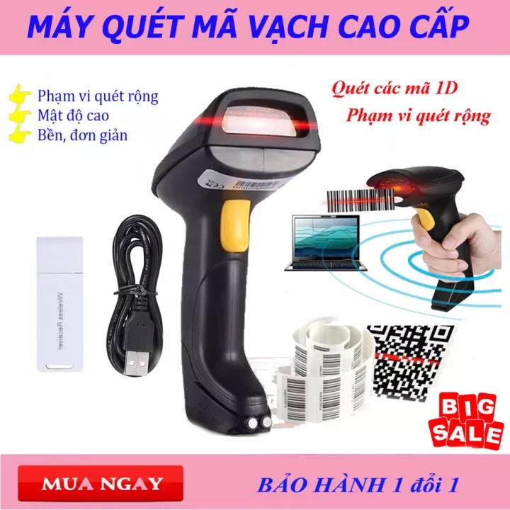 Máy quét mã vạch, máy bắn mã vạch không dây, , Máy quét mã vạch không dây cao cấp, Máy Scan cực nhanh, chính xác, nhỏ gọn, công nghệ laser tiên tiến, sử dụng ổn định - BH 12 tháng