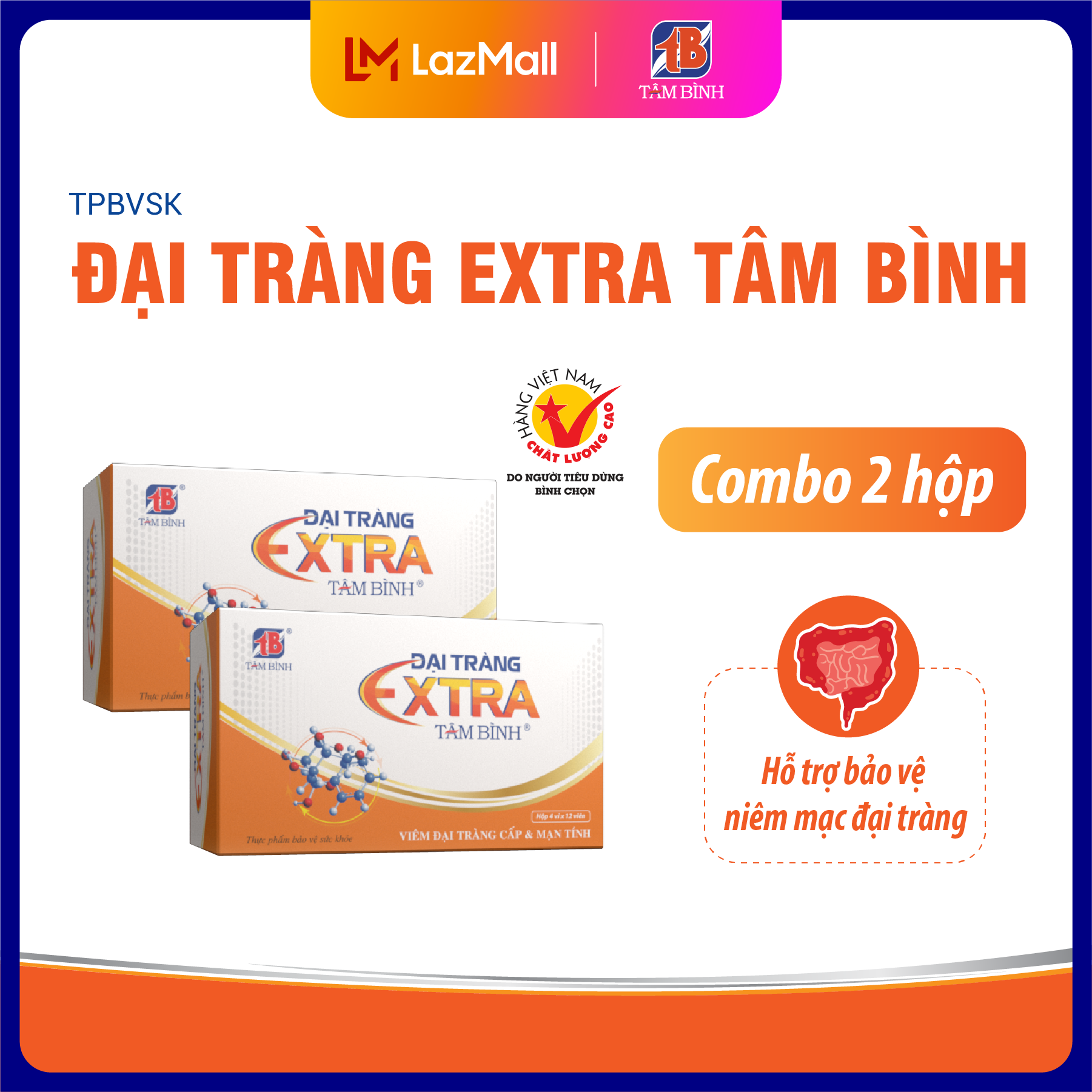 Combo 02 hộp Đại tràng Extra Tâm Bình - Hỗ trợ giảm các triệu chứng của viêm đại tràng, bảo vệ niêm mạc đại tràng