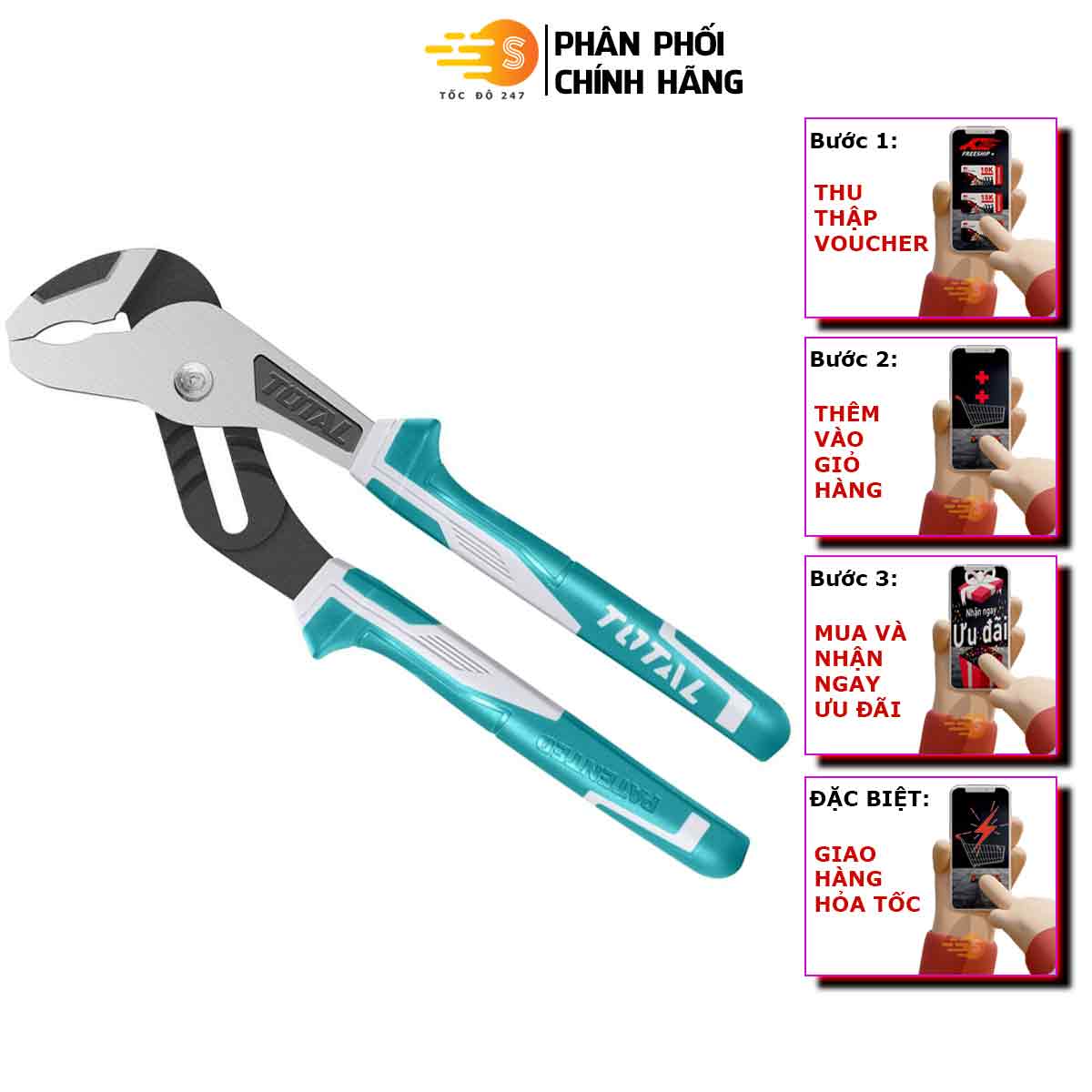 Kềm mỏ quạ 250mm làm từ thép chuyên dụng cr-v total tht281005 - kìm cắt, kìm kẹp đến 50mm - tốc độ 247