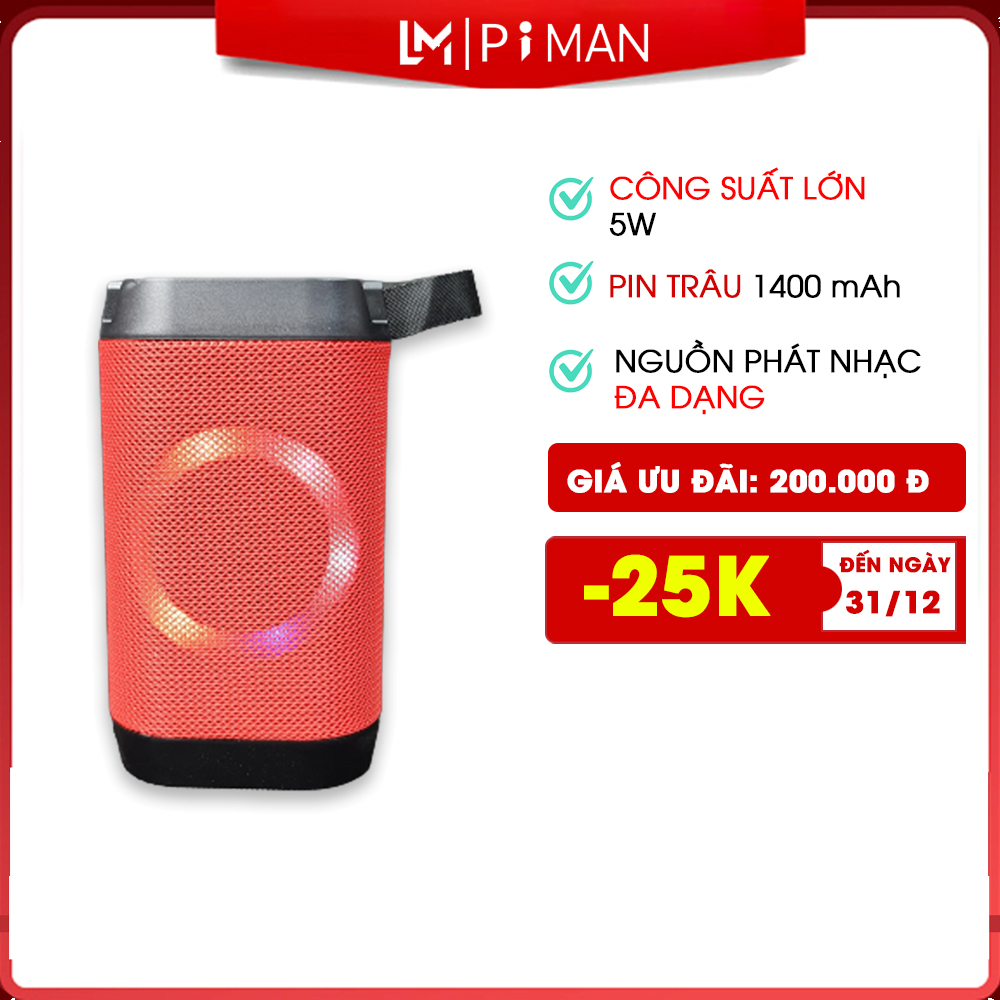 Loa bluetooth không dây mini bass mạnh pin trâu nghe nhạc hay âm thanh chất lượng hỗ trợ cắm thẻ nhớ và usb PIman P115