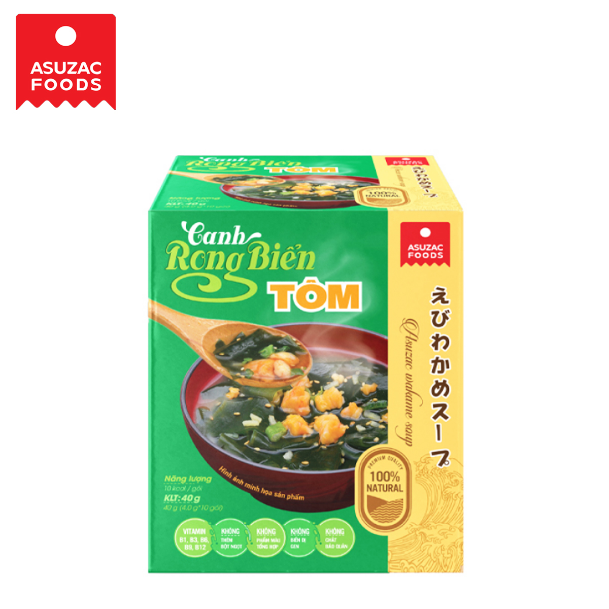 Hộp 10 gói canh rong biển tôm wakame soup shrimp asuzac foods 40 gram