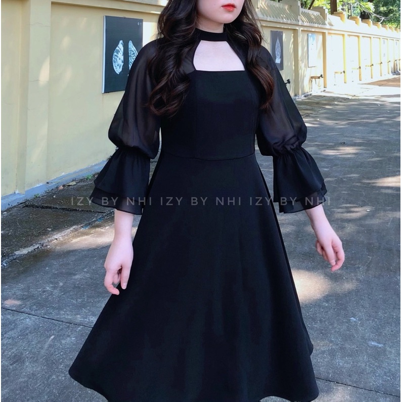 Váy đầm bigsize tay voan cổ choker - izybynhi
