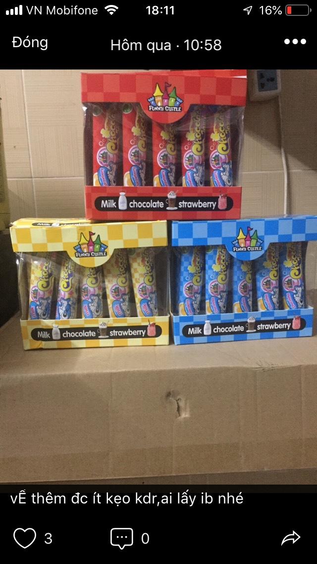 [HOT] 1 hộp ( 20 tuýp )  Kẹo kem đánh răng hoa quả - Vị Dâu tây, Chocolate, Sữa