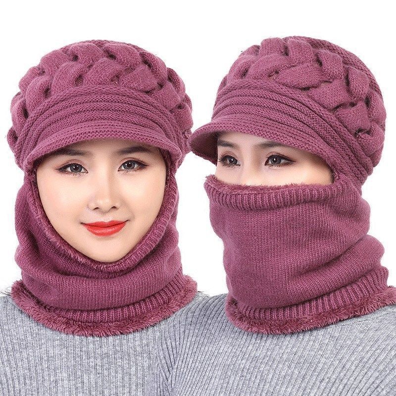 Mũ len kèm khăn che mặt, mũ len nữ, mũ len kèm khẩu trang, mũ len đẹp, mũ len nót nỉ siêu ấm