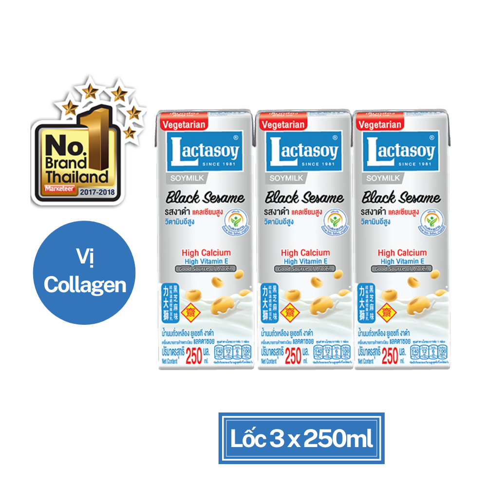 Sữa Đậu Nành Lactasoy Mè Đen - Lốc 3 hộp x 250ml [Giao nhanh tại HCM & HN]