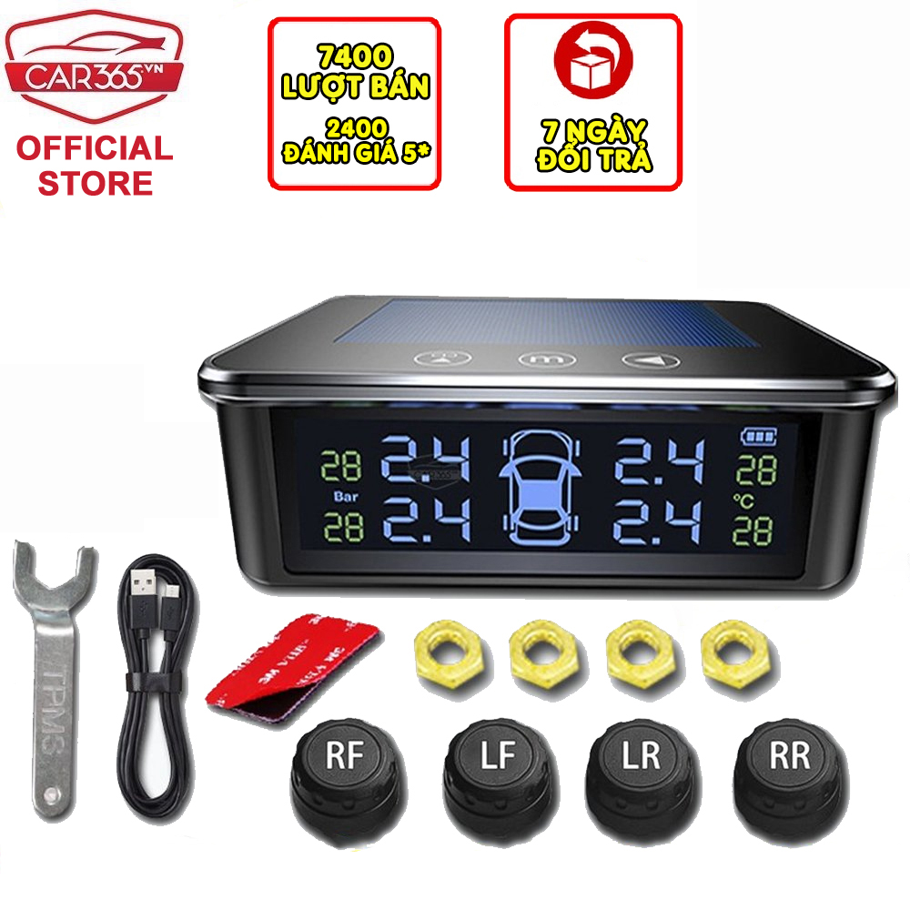 Cảm biến áp suất lốp ô tô van ngoài CHÍNH HÃNG CAR365 phiên bản quốc tế mới cao cấp, chip xử lý công nghệ tiên tiến của Đức, màn hình LCD màu, chống nước, cảnh báo hình ảnh và âm thanh, pin năng lượng mặt trời bền bỉ