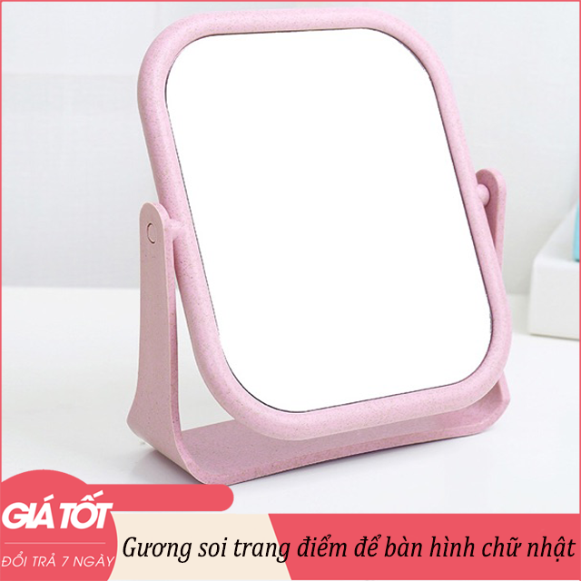Gương soi trang điểm để bàn hình chữ nhật-hình tròn 18x21cm - Gương để bàn, Gương soi, Gương gấp để bàn, gương mini, Gương để bàn, gương cu te, gương trang điểm dễ thương