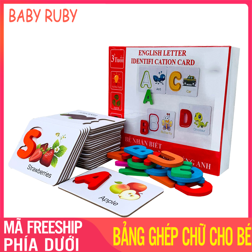 Đồ Chơi Ghép Chữ Cho Bé - Bằng Gỗ, Tiếng Anh, Gỗ Tự Nhiên An Toàn - Đồ chơi ghép chữ cái, đồ chơi gỗ cho bé, đồ chơi trí tuệ, bộ đồ chơi ghép chữ, đồ chơi lắp ghép chữ cái - Baby Ruby