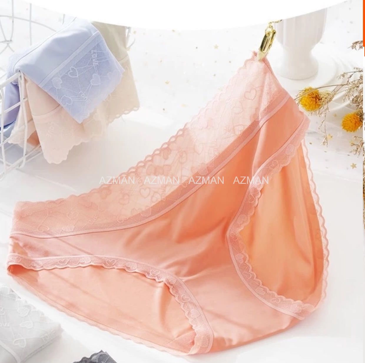 Quần lót nữ su lụa sữa - quần chip nữ tàng hình cạp ren họa tiết tim ql06 có bigsize